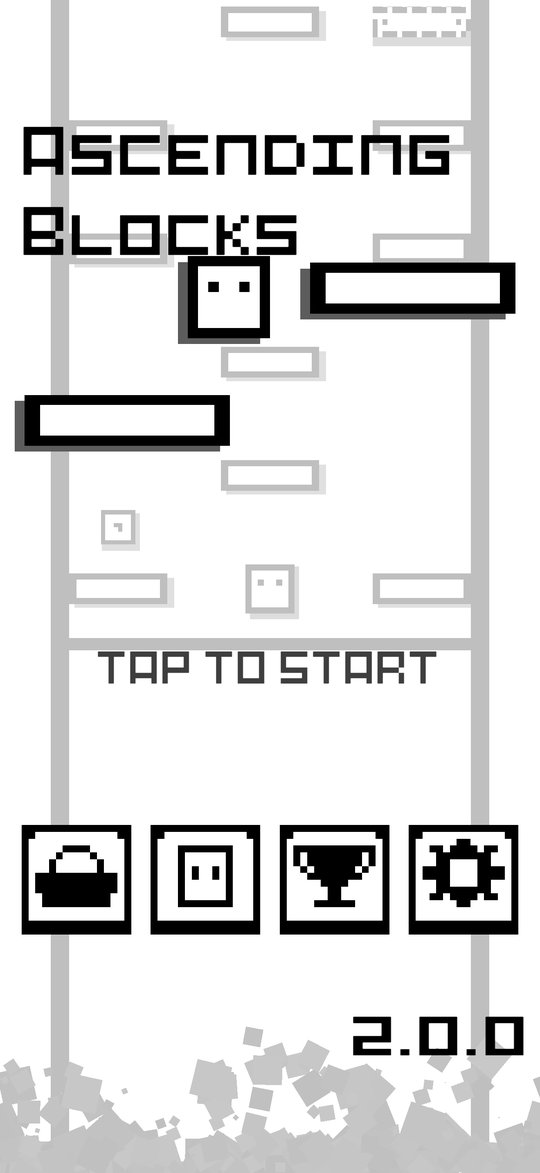 Ascending Blocks: the title screen, a block on a tower of ledges