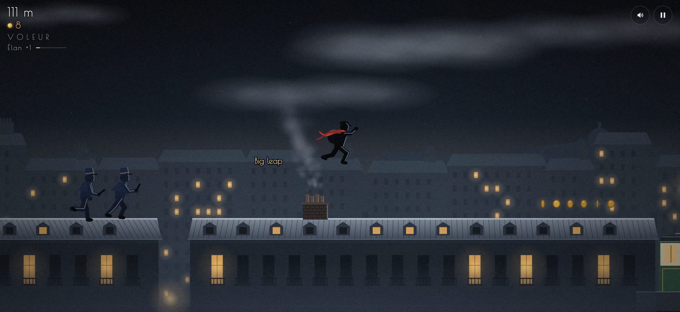 Voleur: a cat burglar leaps between Paris rooftops with two gendarmes close behind